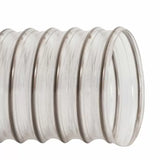 Clear flexible dust collection hose with reinforced spiral rib for woodworking shop
