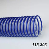 Clear flexible dust collection hose with blue spiral for woodworking, part number 115-303