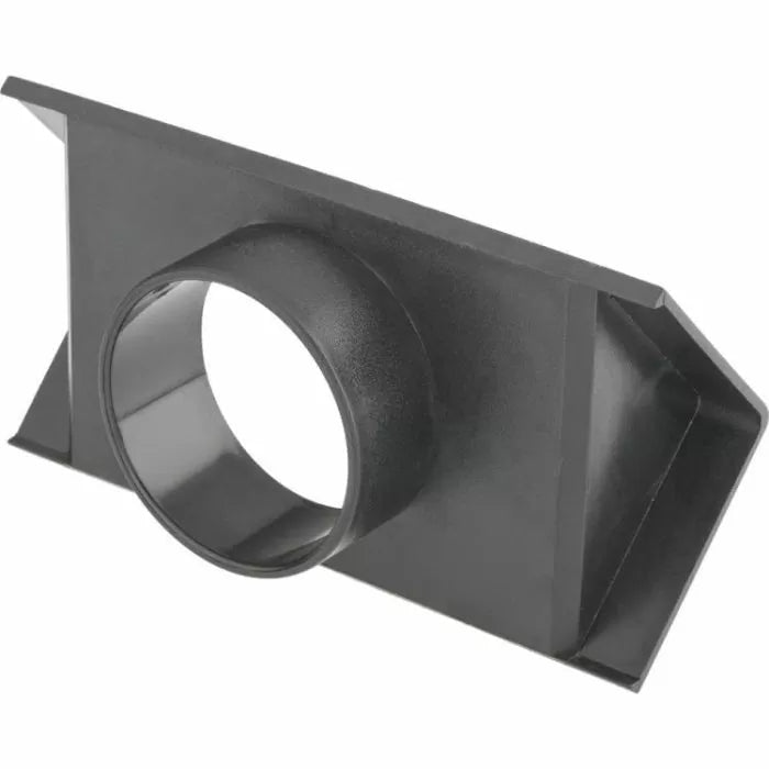 Rectangular plastic dust collection port fitting for woodworking tools, isolated on white background.