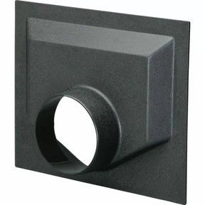 Black plastic dust collection port fitting for woodworking, square flange with round outlet