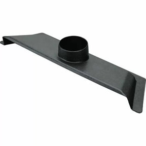 Black dust collection hood attachment for woodworking table saws, angled view