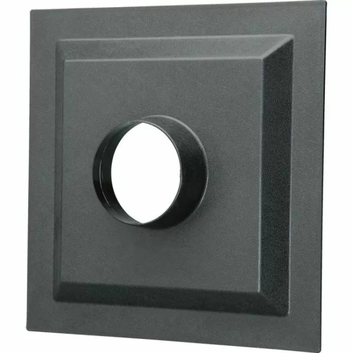 Black dust collection hood for woodworking tools, square mount with central round port