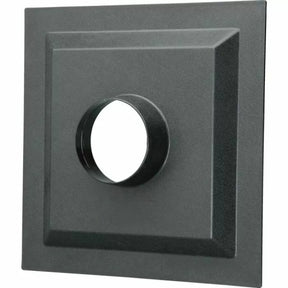 Black dust collection hood for woodworking tools, square mount with central round port