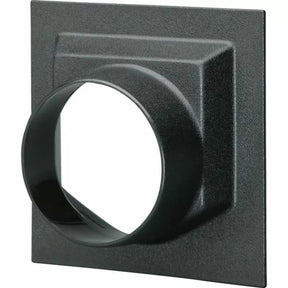 Dust collection port adapter for woodworking tools, square mounting plate with round opening