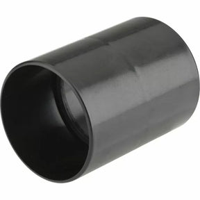 Black plastic dust collection hose connector for woodworking tool setup