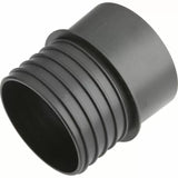 Black plastic dust collection hose adapter for woodworking tools, closeup view