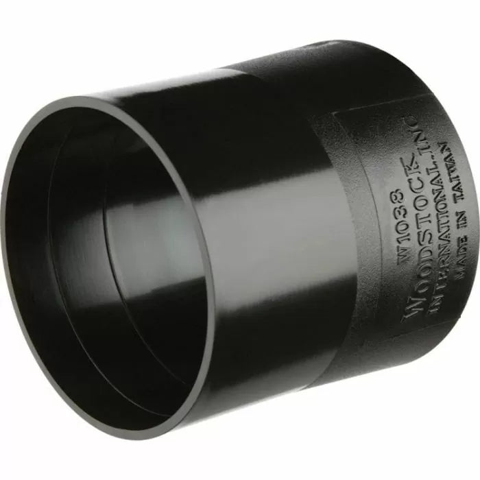 Black plastic dust collection hose adapter for woodworking shop vacs and dust control