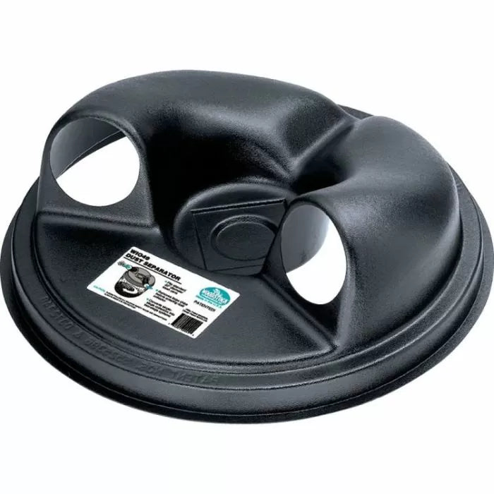 Black plastic dust separator lid for woodworking dust collection systems