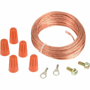 Copper wire kit with orange wire connectors, terminals, and screws for electrical projects