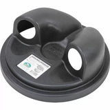 Black dust separator lid with two hose ports for woodworking shop vacuums on a white background.