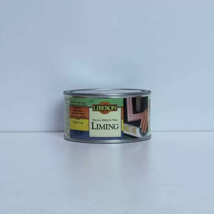 Liberon liming special effects wax can for woodworking finish on white background.
