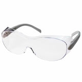 Clear safety glasses with polycarbonate lenses and gray arms for woodworking protection