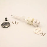 Router lift replacement parts kit with spindle, screws, spring, and mounting plate on white background