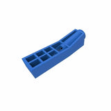 Blue plastic pocket hole jig woodworking tool with grid design on white background
