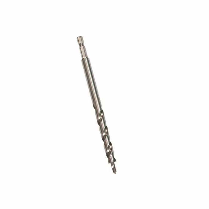 Hex shank twist drill bit for woodworking on white background