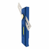 Blue digital angle gauge with adjustable stainless steel ruler for precise woodworking measurements