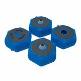 Set of four blue non-slip bench cookies for woodworking support and stability