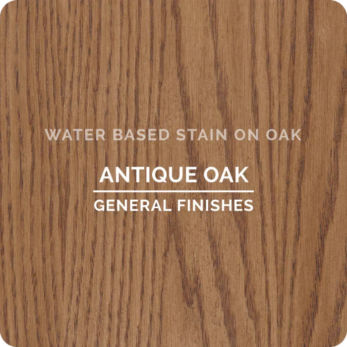 Antique oak water based stain sample on oak wood with visible grain pattern