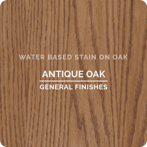Antique oak water based stain sample on oak wood with visible grain pattern