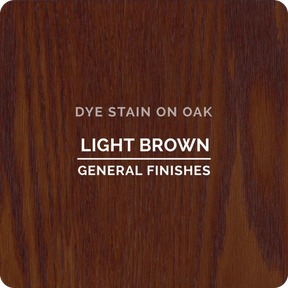 Light brown dye stain on oak wood sample with visible grain pattern.