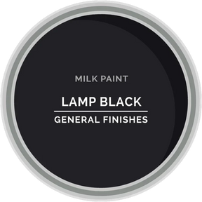 Lamp Black milk paint by General Finishes in a circular can, black paint top view