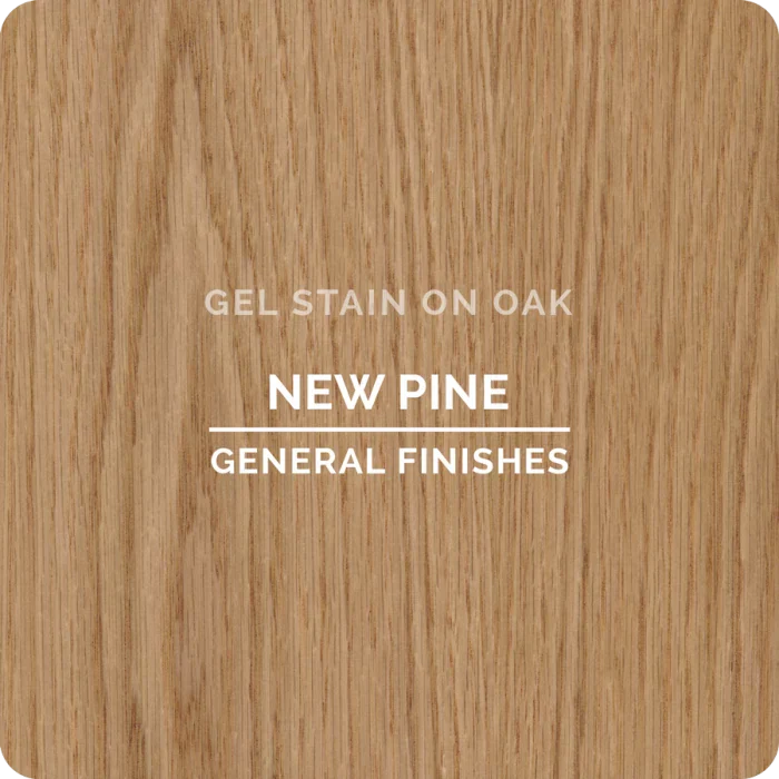 Oak wood sample with New Pine gel stain by General Finishes, light natural wood grain.