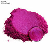 Wisteria purple mica powder pigment with a sample in resin for woodworking crafts.