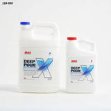 Two MAS Deep Pour X epoxy resin containers, part A and B, for woodworking projects.