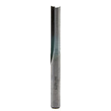 Straight flute router bit with sharp carbide cutting edge for woodworking.