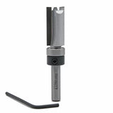 Carbide router bit with bearing and hex key for woodworking on white background