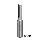Straight carbide router bit for woodworking, item number 12-595, on white background