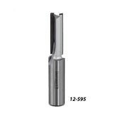 Carbide tipped straight router bit for woodworking, model 12-595, on white background.