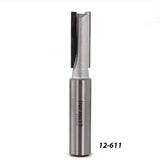 Straight carbide router bit for woodworking, product number 12-611, on white background.