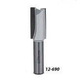 Straight carbide router bit with steel shank, labeled 12-690, for woodworking projects
