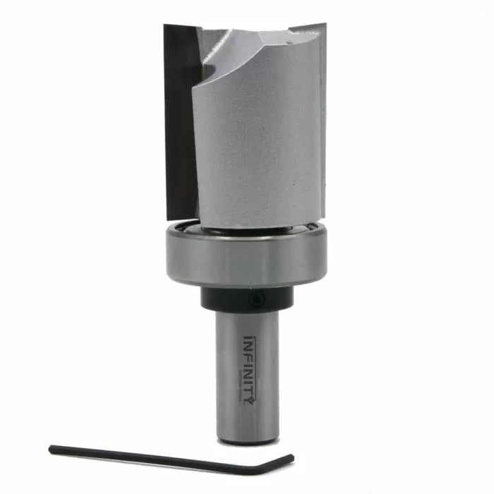 Flush trim router bit with bearing and hex key for woodworking precision cuts