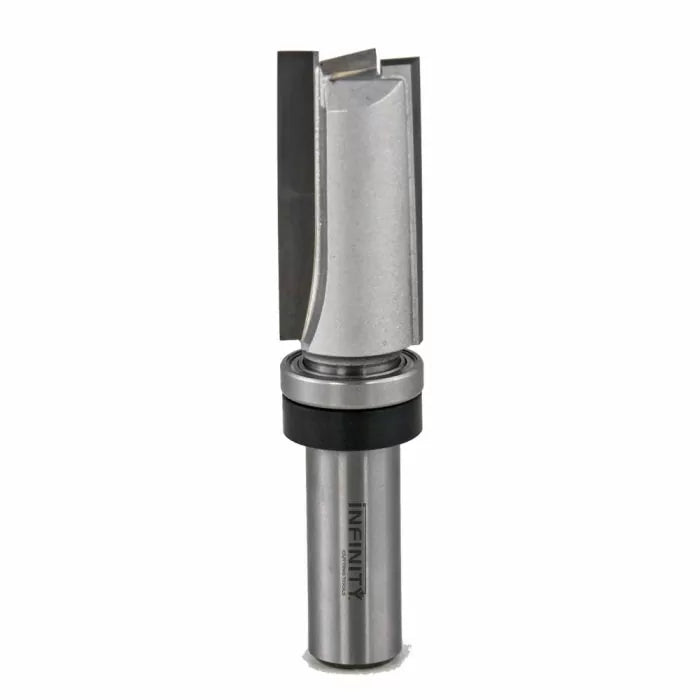 Straight flush trim router bit with bearing for woodworking on white background