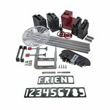 Woodworking sign making jig kit with clamps, templates, rails, and router accessories