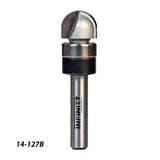 Ball nose router bit with bearing for woodworking, labeled 14-127B, on white background.