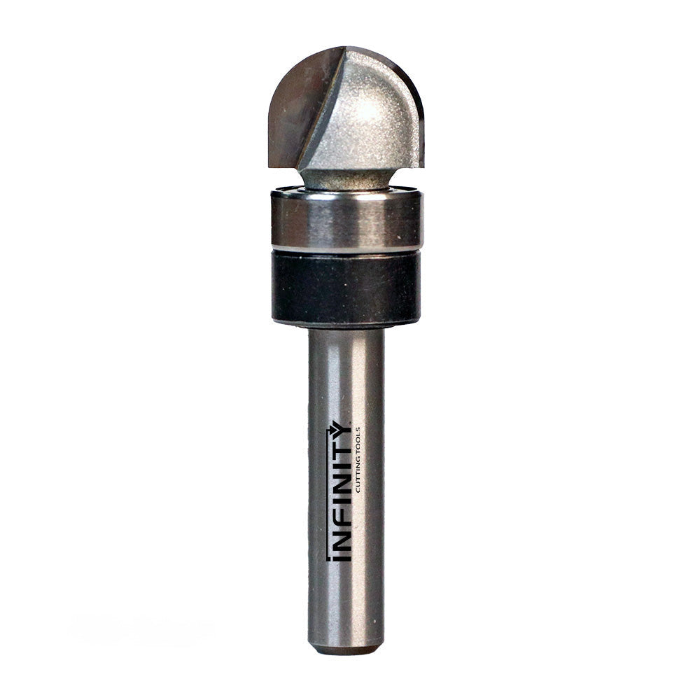 Ball nose router bit with bearing, precision woodworking cutting tool, isolated on white
