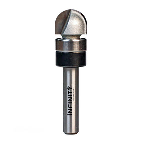 Ball nose router bit with bearing, precision woodworking cutting tool, isolated on white