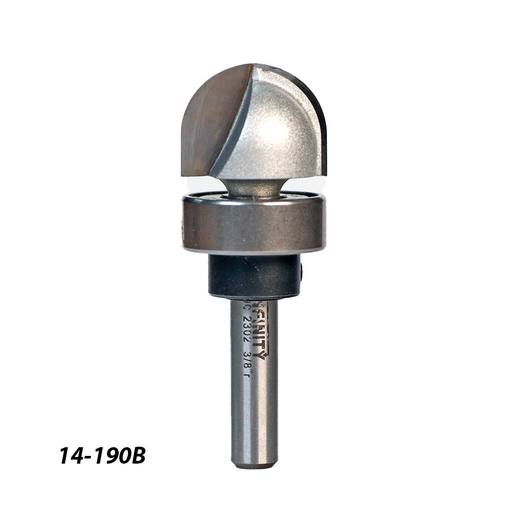 Roundover router bit with bearing, metal cutting tool for woodworking, SKU 14-190B