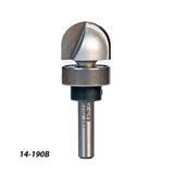 Roundover router bit with bearing, metal cutting tool for woodworking, SKU 14-190B
