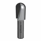 Round nose router bit with a silver carbide-tipped cutting edge for woodworking.