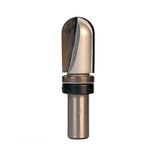 Carbide-tipped router bit with bearing for woodworking on white background