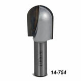Round nose router bit with carbide cutting edge and shank marked 14-754, woodworking tool