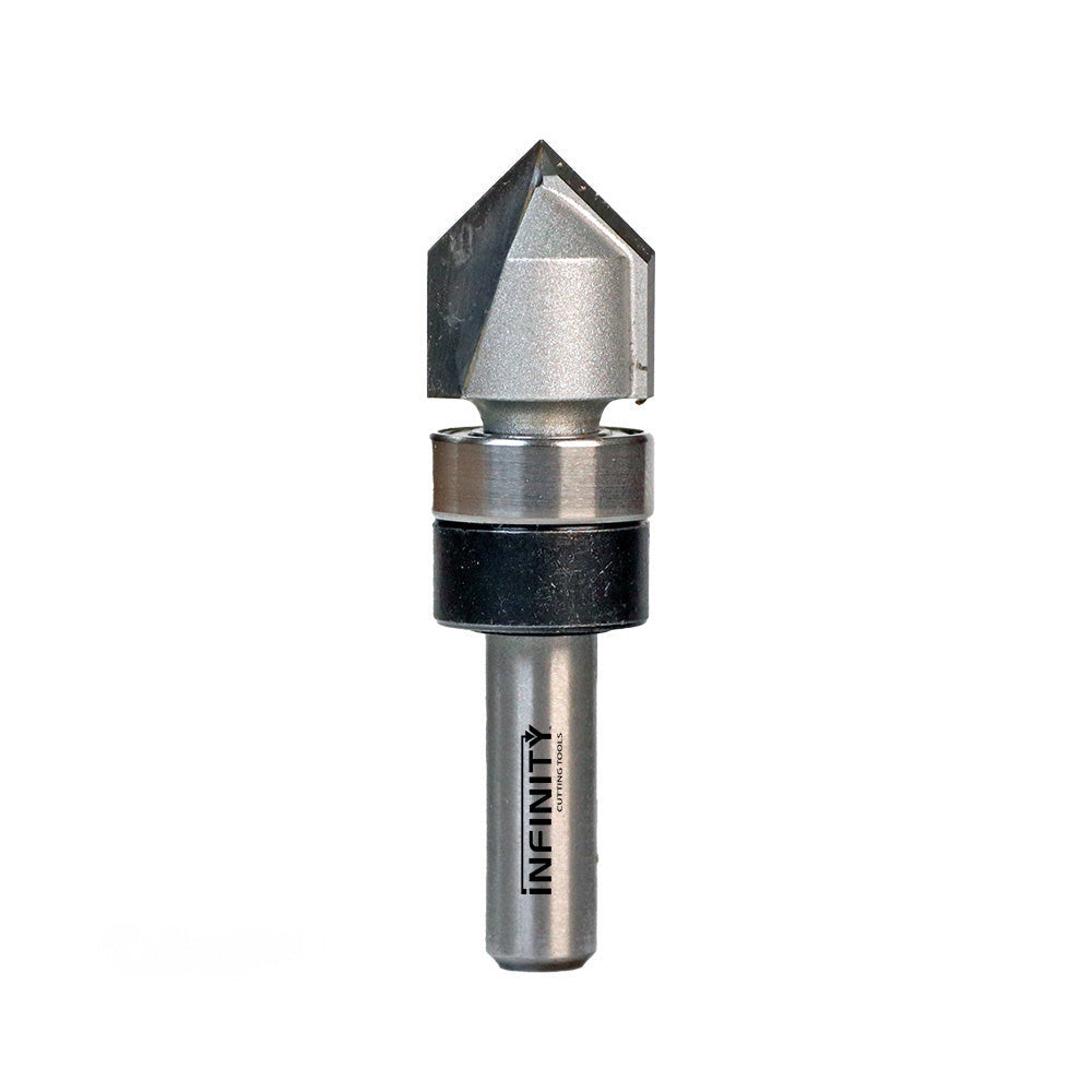 Carbide-tipped V-groove router bit with bearing for woodworking projects