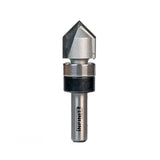 Carbide-tipped V-groove router bit with bearing for woodworking projects