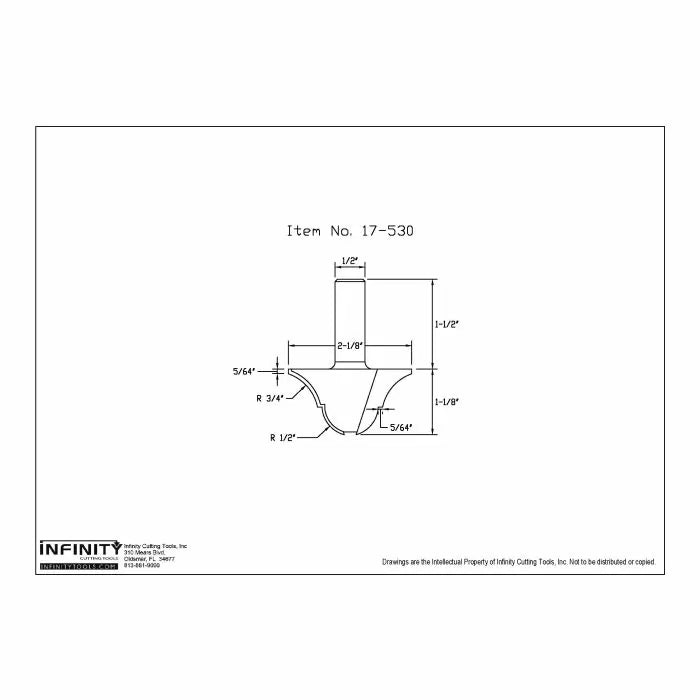 Technical diagram of woodworking router bit with dimensions, item number 17-530.