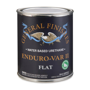 Can of General Finishes Enduro-VAR II water-based urethane on a white background