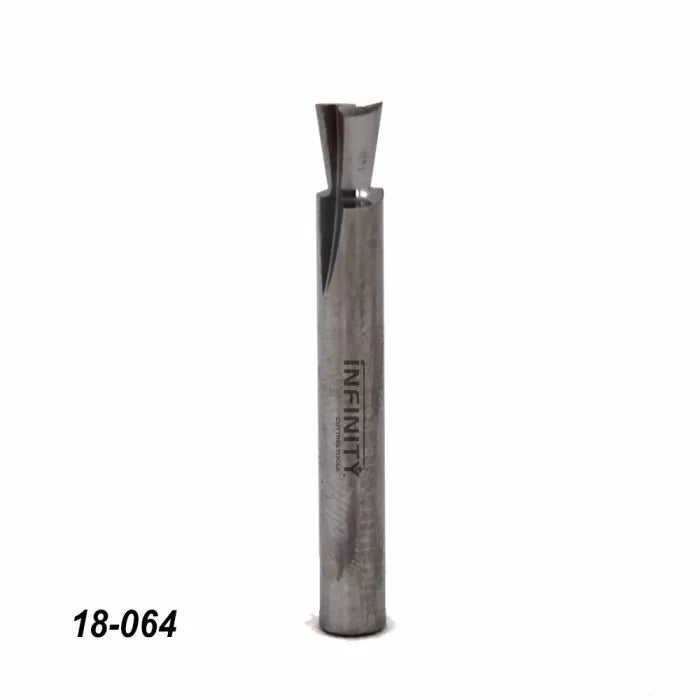 Straight flute steel router bit for woodworking, product number 18-064, on white background